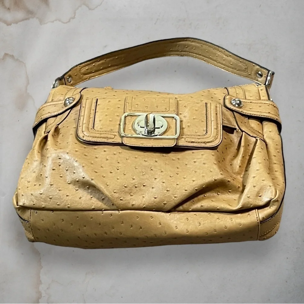 GUESS Enchanted Faux Ostrich Leather Tan and Silver Hobo Bag